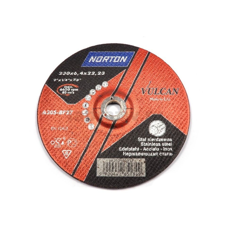 Зачистной круг Norton Vulcan Inox 230x6.4x22.23, 80 м/с, для нержавеющей стали, 66252925517