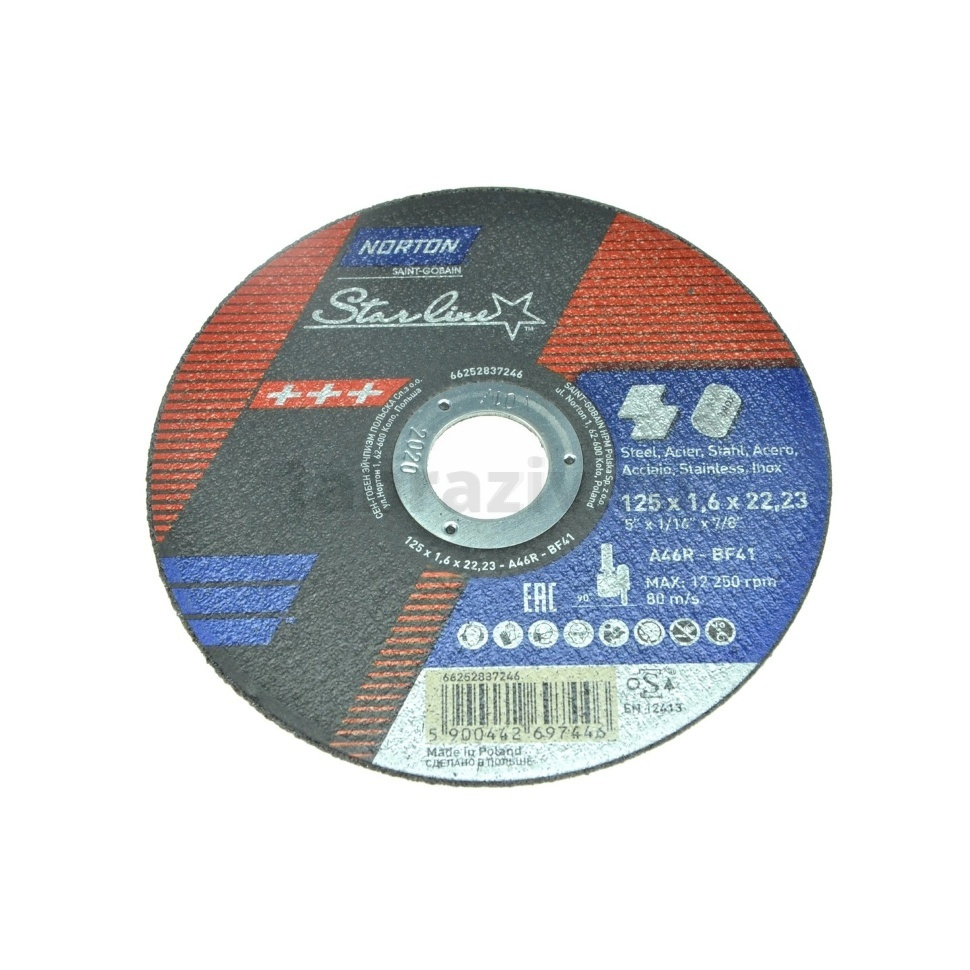 Отрезной диск Norton StarLine 125x2.5x22.23 T41 A30P, 80 м/с, для металла, 66252839605