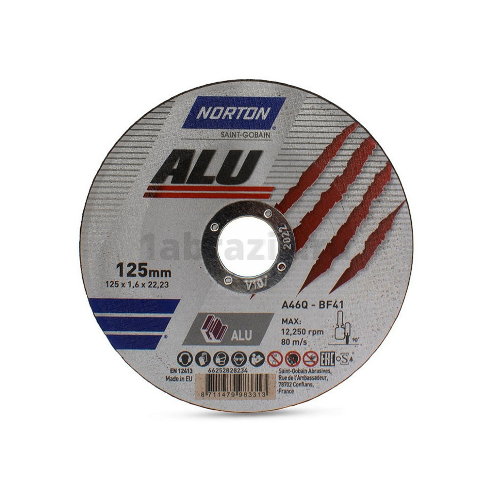 Отрезной диск Norton Alu / Aluminium 125x1.6x22.23, 80 м/с, по алюминию, 66252828234