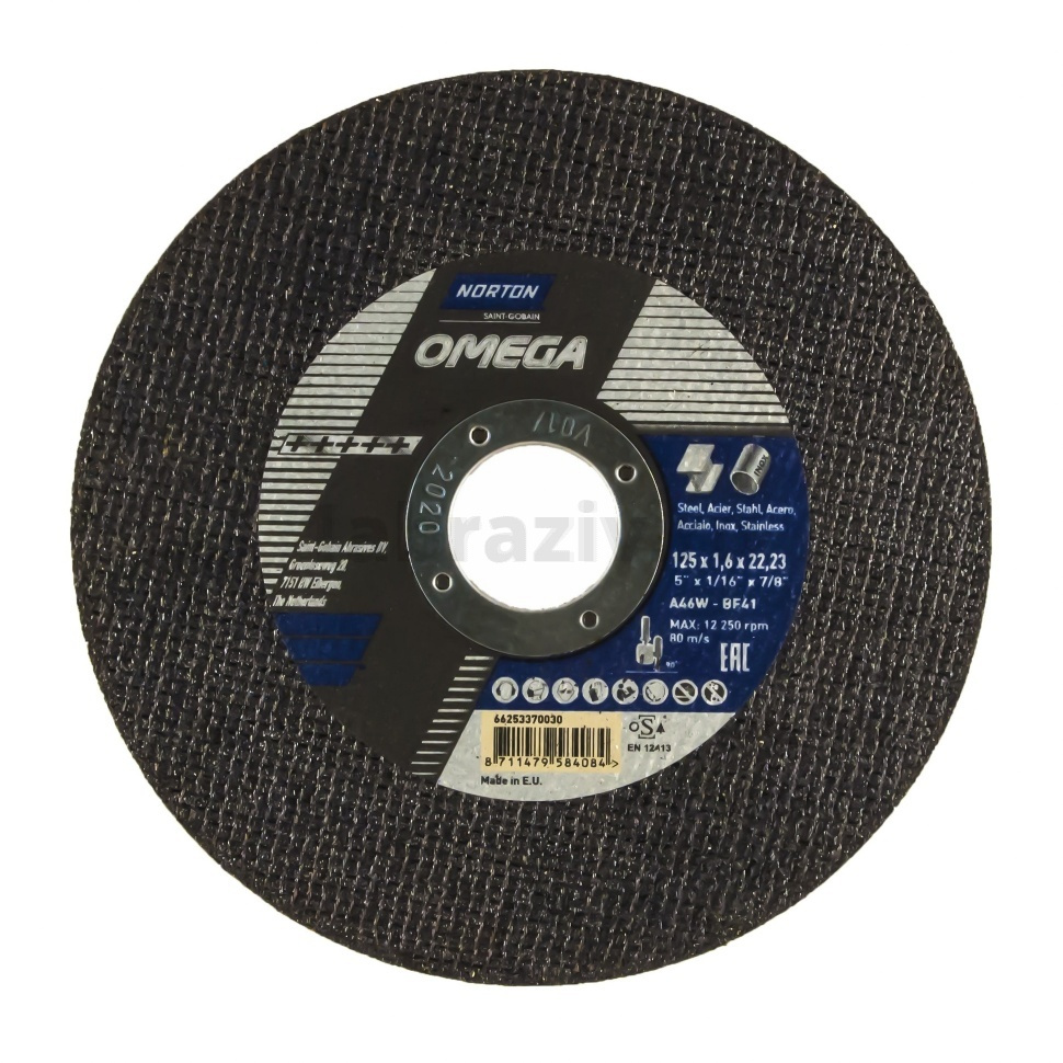 Отрезной диск Norton Omega 125x1.6x22.23, 80 м/с, 66253370030