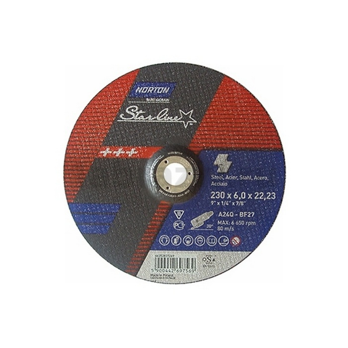 Зачистной диск Norton Starline 230x6.0x22.23 T27 A24Q, 80 м/с, для металла, 66252839612