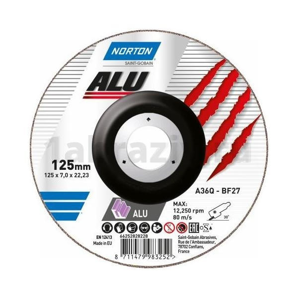 Зачистной диск Norton Alu / Aluminium 125x7.0x22.23, 80 м/с, по алюминию, 66252828228