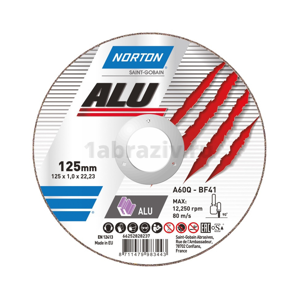 Отрезной диск Norton Alu / Aluminium 115x1x22.23, 80 м/с, по алюминию, 66252828236