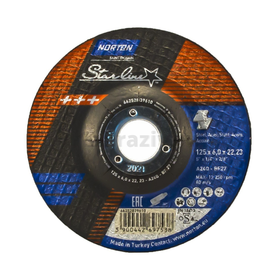 Зачистной диск Norton Starline 125x6.0x22.23 T27 A24Q, 80 м/с, для металла, 66252839610