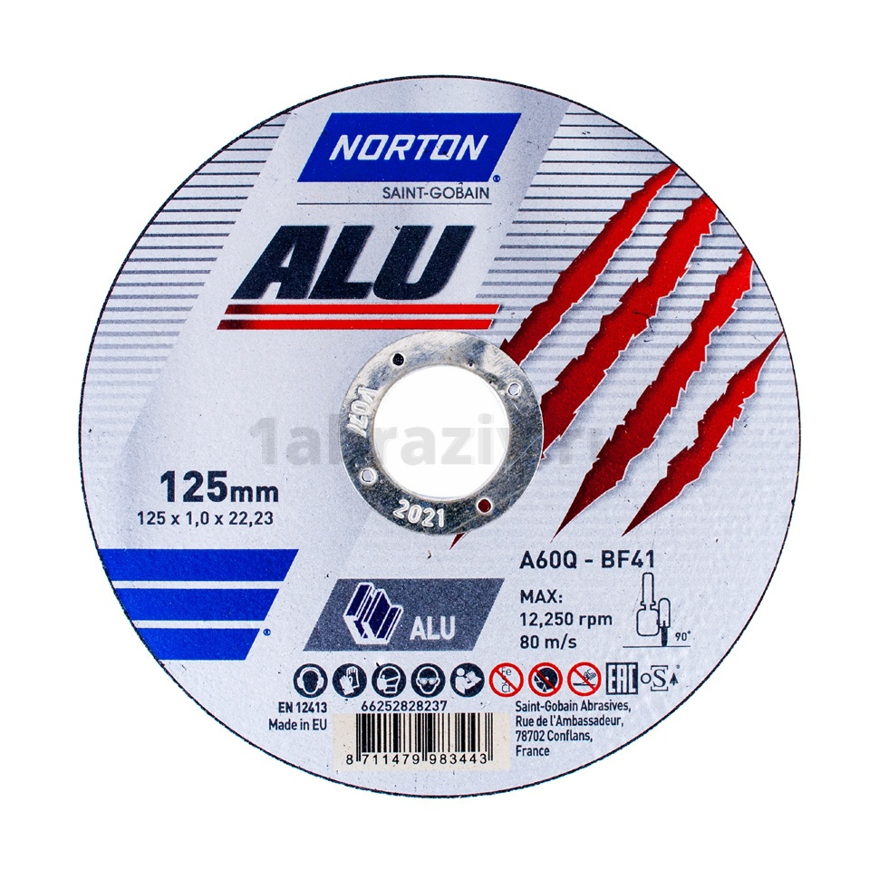 Отрезной диск Norton Alu / Aluminium 125x1x22.23, 80 м/с, по алюминию, 66252828237