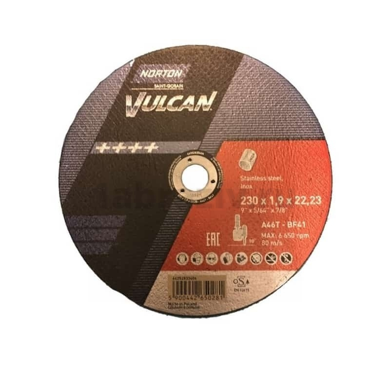Отрезной диск Norton Vulcan nox 230x1.9x22.23 A46T BF41, 80 м/с, для нержавеющей стали, 66252833406