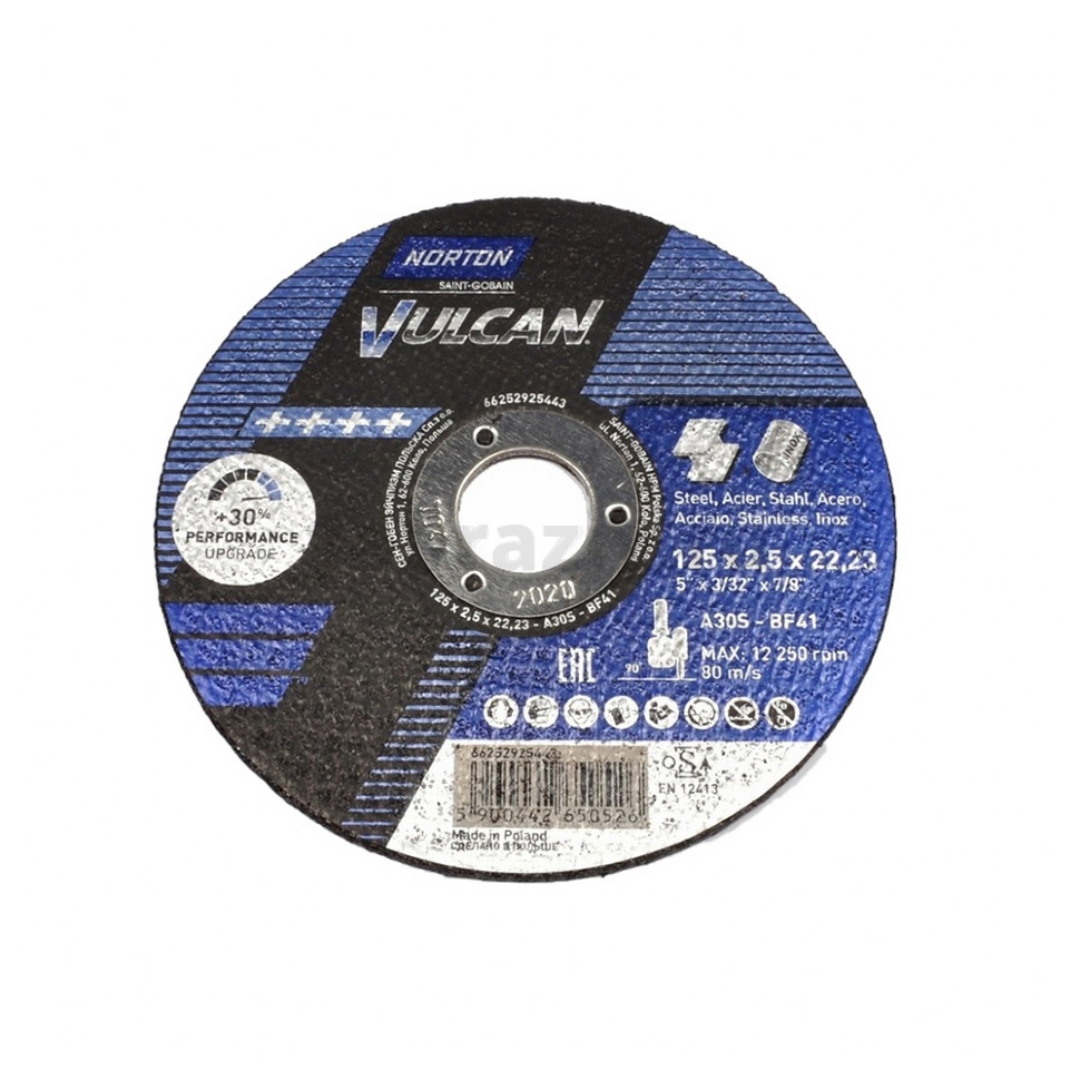 Отрезной диск Norton Vulcan 125x2.5x22.23, 80 м/с, по металлу и нержавеющей стали, 66252925443