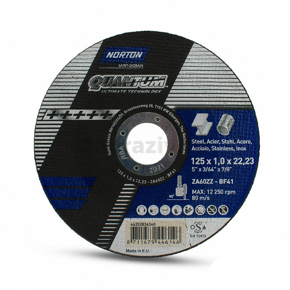Отрезной диск Norton Quantum 125x1.0x22.23 T41 ZA60ZZ, 80 м/с, 66252836340