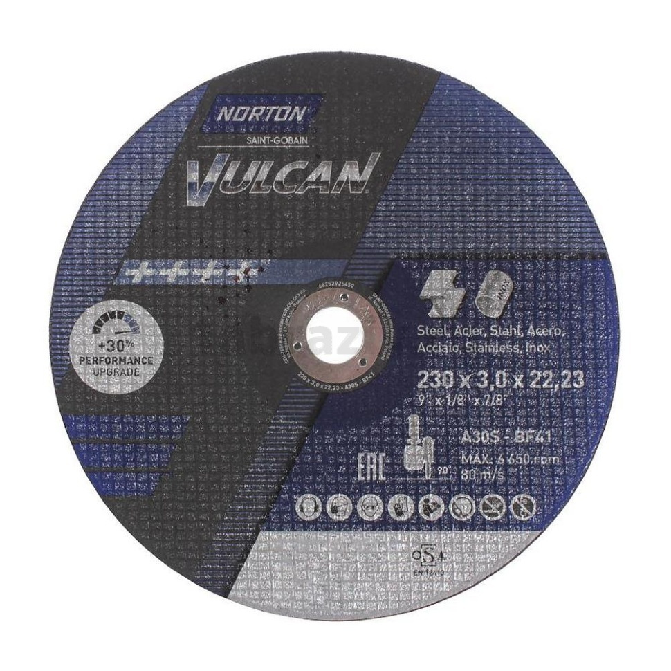 Отрезной диск Norton Vulcan 230x3.0x22.23, 80 м/с, по металлу и нержавеющей стали, 66252925450