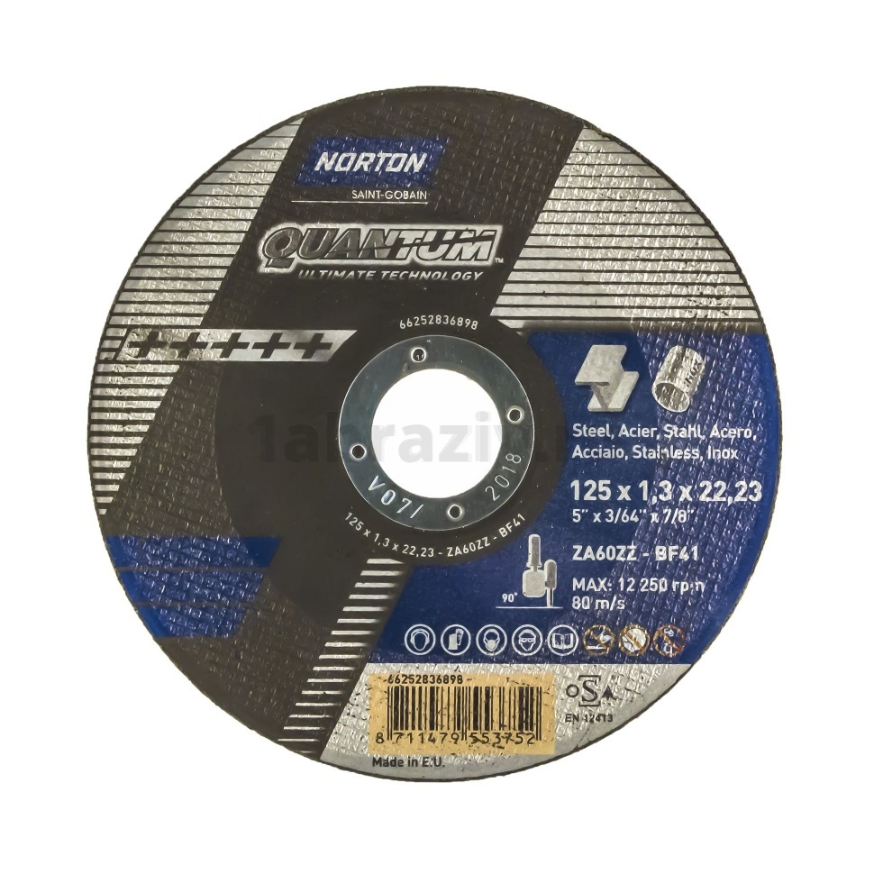 Отрезной диск Norton Quantum 125x1.3x22.23 T41 ZA60ZZ, 80 м/с, 66252836898