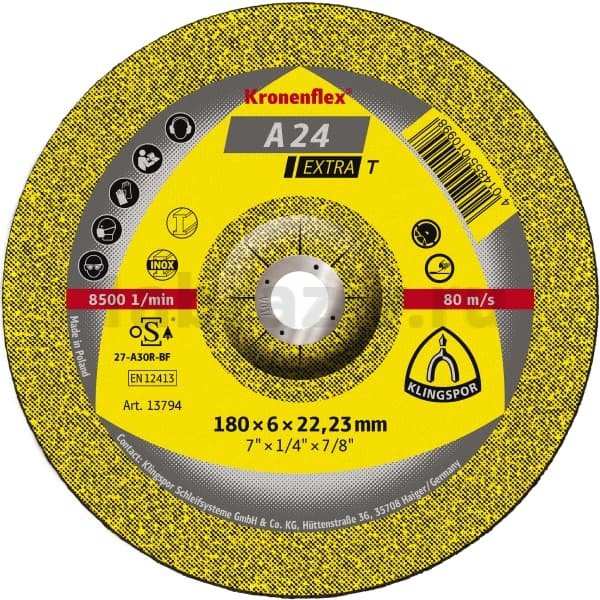 Обдирочный диск Klingspor A 24 Extra T по твердому металлу 180x6x22.23 13794